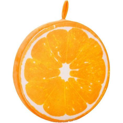 33 cm großes, orangefarbenes, plüschiges 3D-Dekokissen mit Fruchtmuster, für Zuhause oder Büro: Sofa, Stuhl, Fußmatte. (1/3)