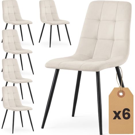 Lot de 6 Chaises en velours matelassées NERO Beige pieds noirs (1/5)