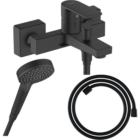 Pack mitigeur bain douche HANSGROHE Vernis Shape + Flexible Designflex + Pommeau HANSGROHE Vernis Blend 100 Vario noir mat