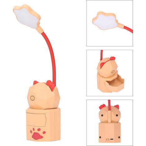Flexible Stehlampe mit Cartoon-Motiv für Schüler, augenschonende Schreibtischlampe, USB-aufladbar, warmes Licht, kreatives Nachtlicht mit Aufbewahrungsfach, eingebauter Akku, Modell 5805 gelbes Kätzch (1/5)