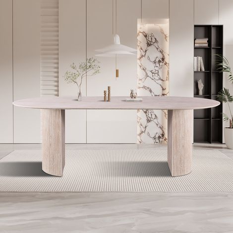 Table à manger ovale 220x100x76 cm effet travertin - SOLARIS