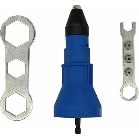 Embout pour perceuse ou visseuse sans fil pour rivets aveugles，Adaptateur accessoires pour pistolet à riveter électrique, bleu, une set，Fonepro， (1/5)