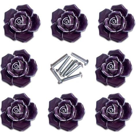 8 elegante lila-rosa Keramik-Schrankknöpfe mit Blumenmuster, Schubladengriffe (1/5)