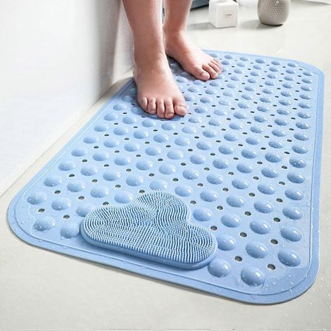 Tapis de bain, tapis de salle de bain antidérapant, tapis de douche avec ventouses et trous de drainage, tapis de sol pour salle de douche, tapis de massage des pieds (70x40cm) (1/5)