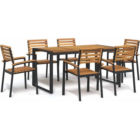 Juego de comedor de jardín 7 pzas madera maciza acacia y metal