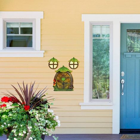 Kit Porte Et Fenêtres De Fée Miniatures – Résine – 2 Fenêtres + 1 Porte + 1 Lampadaire – Brillent Dans Le Noir – Décoration Jardin Intérieur/Extérieur