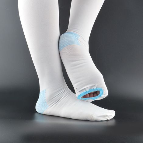 Chaussettes de Compression Médicale pour Genou avec Fenêtre d'Examen au Pied (Blanc, Taille M)