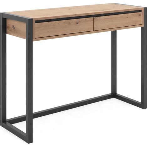 Konsolentisch 100x35 cm, handgefertigt aus Eiche und Anthrazitgrau, mit zwei Schubladen - Lentini