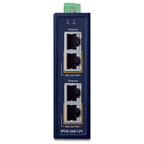 Injecteur PoE+ 2 ports Planet Industrial 10/100/1000T 802.3at, ipoe-260