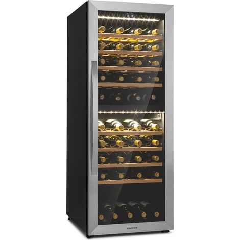 Klarstein Weinkühlschrank, Getränkekühlschrank Schmal, Kühlschrank mit Glastür, Getränkekühlschränke Freistehend, Weinkühlschrank Klein, Weinkühlschränke 2 Zonen, UV-Schutz, 5-20 °C, 77 Flaschen