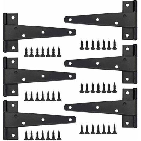 Charniere Porte Lourde 6pcs, Charniere Porte 6 Pouces,Charnière en T Noires avec Vis, Charniere Plate Inox Charnières de Portes en Fer Charnières Robustes pour Portes, Fenêtres,Entrept,Abris d (1/5)