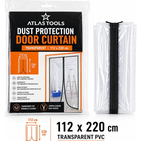 Tenda antipolvere con cerniera, trasparente, per porte da cantiere Atlas Tools, 120x220 cm. (1/5)