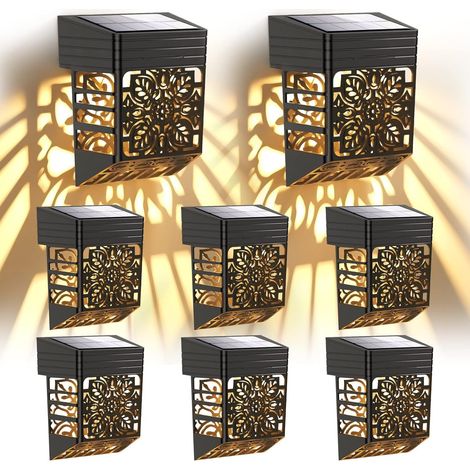 8 apliques solares de pared para exteriores - Iluminación LED impermeable para jardín, vallas, muros y escaleras - Iluminación para caminos y salidas de escaleras (1/2)