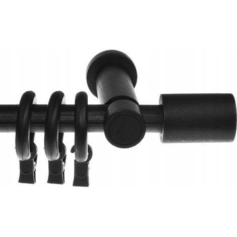 Barra de cortina individual de madera, estilo moderno, color negro, 120 cm, cilíndrica, Fi20 (1/5)