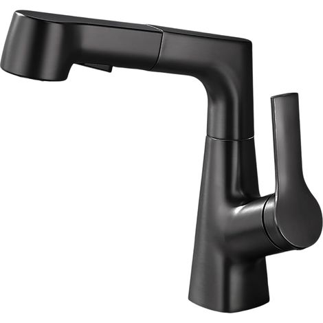 Grifo de cocina con cabezal rociador extraíble, grifo giratorio de 360° para agua fría y caliente (negro) (1/4)