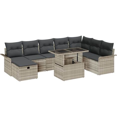 Maison Exclusive - Set Divano da Giardino 9 pcs Grigio chiaro Poly Rattan