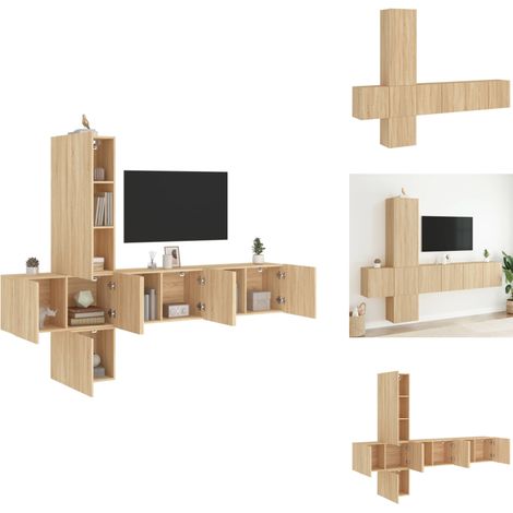 Unités murales TV 5 pcs chêne sonoma bois d'ingénierie - Meuble Tv Mural - Étagère Murale - Rangement Mural - Unité Murale Tv - Meubles Tv (1/5)