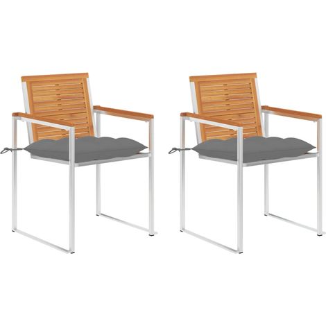 Lot de 2 Chaises de jardin avec coussins - Chaises d'extérieur pour terrasse/jardin Acacia solide et acier BV179775 - BonneVie (1/5)