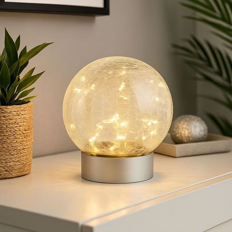 Lampe de table LED ACKERMAN en verre brisé, blanc chaud, pour salon/chambre/chambre à coucher/chevet/déco, D12 x H13,5 cm (1/5)