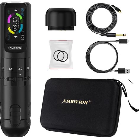 Máquina de tatuar tipo bolígrafo, carrera ajustable, motor sin núcleo, color negro, una batería. (1/2)