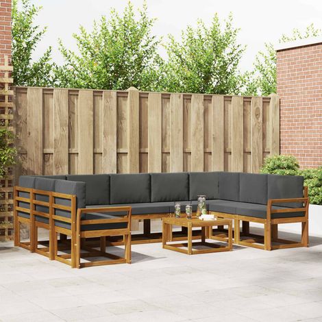 Outdoor-Sofagarnitur mit Kissen 10 pcs Natur und Anthrazit
