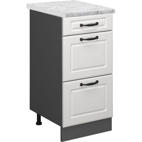 Küchenschrank R-Line, Weiß Landhaus, 40 cm AP Marmor, Vicco