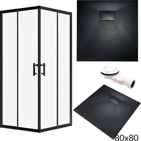 BADLAND - Set Duschkabine HELA + Duschwanne VIDAR 80x80 193 Quadratisch Duschabtrennung NanoGlas 6 mm Duschtasse Schwarz (1/5)