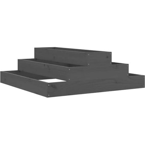 Pot de fleurs gris, 80x80x27 cm, en bois de pin massif. (1/5)