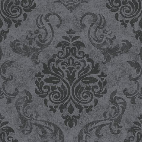 BRICOFLOR Papier peint damassé | Papier peint baroque | Papier peint gris anthracite | Papier peint chambre & salon chic - 10,05 x 0,53 m (1/5)