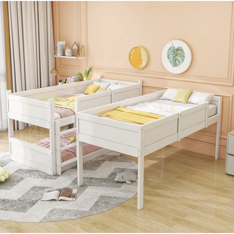 Litera infantil 205x95x191 cm madera blanca, 3 camas, ahorro de espacio, sin colchón – MEUBLIV (1/5)