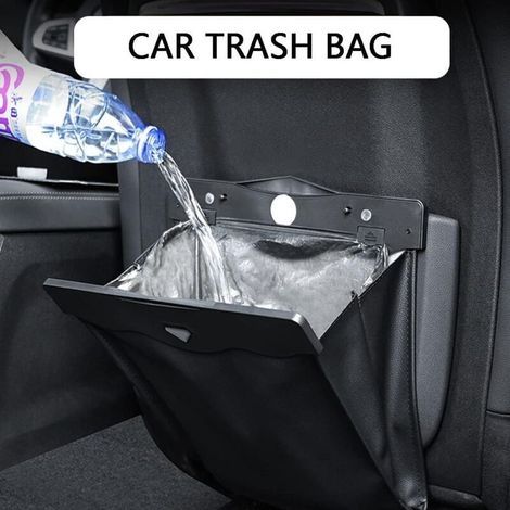 Auto-Müllsack, tragbarer wasserdichter PU-Auto-Mülleimer, Autositz-Rückenlehnen-Müllsack, Auto-Aufbewahrungstasche, hängender Müllsack, Auto-Aufbewahrungstasche (schwarz) (1/3)