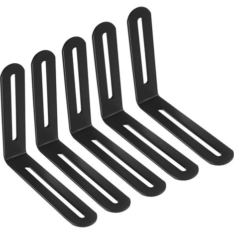 Lot de 5 équerres d'angle réglables en forme de L - Équerre d'angle coudée 120 x 100 mm - Support d'étagère en métal - Joint de fixation pour meubles - Noir (1/5)