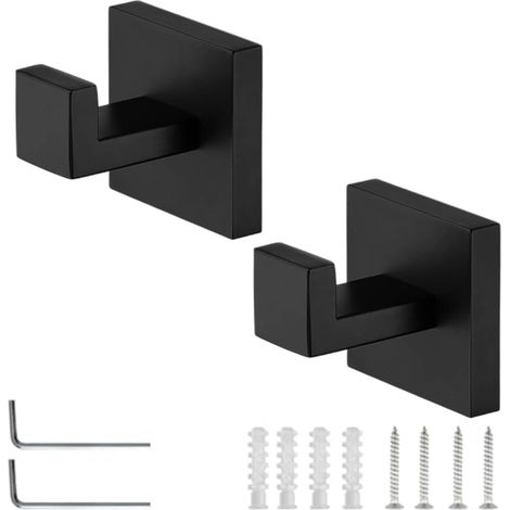 Lot de 2 Crochet Salle De Bain, Acier Inoxydable 304, Noir Mat, Montage Caché, Pour Cuisine Bureau