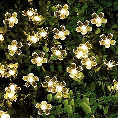 Guirlande lumineuse solaire de jardin féerique de 7 m avec 50 LED en forme de fleurs de cerisier (1/5)