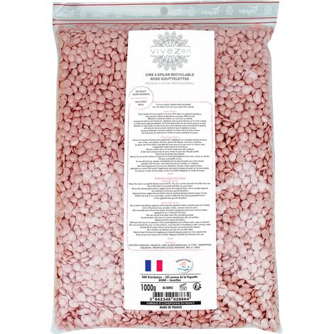Lot de 2 sachets gouttelettes, perles de cire à épiler pelable et recyclable - Rose - 100% fait en France - Vivezen (1/3)