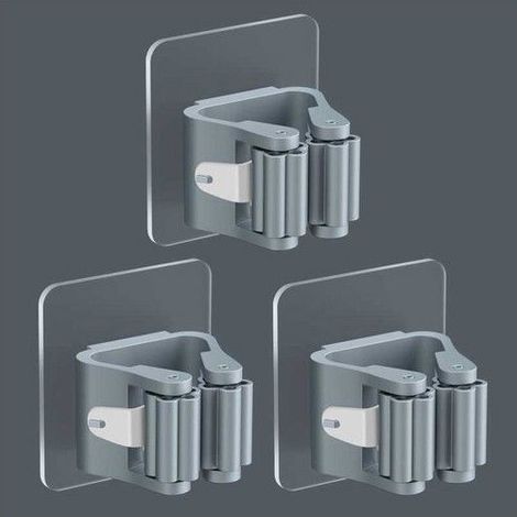 Accroche-balai mural auto-adhésif - Lot de 3 pièces - Installation sans perçage - Matière plastique durable (1/5)