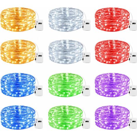 12 petites lumières chargées, alimenté par batterie - 7 pieds, 20 LED clignotant, 3 modes, imperméable à l'eau, convient vases, artisanat, décoration de mariage, Noël - coloré (1/5)