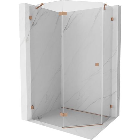 Mexen Lunar cabina de ducha pentagonal abatible izquierda 90 x 80 cm, transparente, cobre cepillado - 831-090L-080P-65-00-L (1/5)
