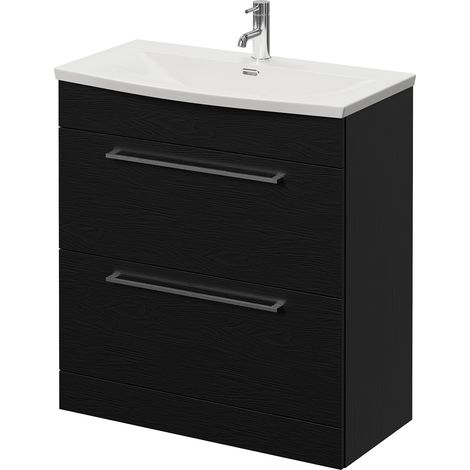 Napoli 390 Nero Oak 800mm 2 Drawer Vanity Unit with Arc Basin - 800mm - Chrome 480mm Handle