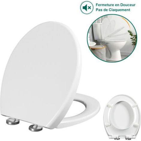 Abattant WC Frein de Chute Lunettes Toilettes, Toilette pour Salle de Bain Siège de Toilettes, 42x36cm, Blanc (1/4)