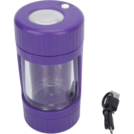 Pot de stockage hermétique 110ML avec broyeur à herbes, lumière LED et loupe 8X, violet pour tabac et épices (1/5)