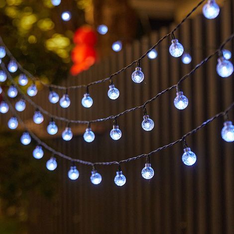 Guirlande lumineuse solaire à 100 LED, ampoules décoratives en cristal étanches de 12 m, décoration de jardin de Noël extérieure, lumière blanche (1/5)