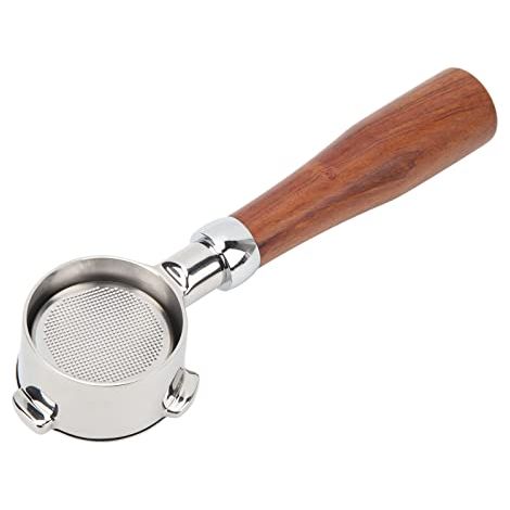 Portafiltro sin fondo de 54 mm con cesta filtrante y mango de madera, compatible con las cafeteras Breville 880/870/850. Accesorio reutilizable de aleación de aluminio para la preparación del café. (1/5)