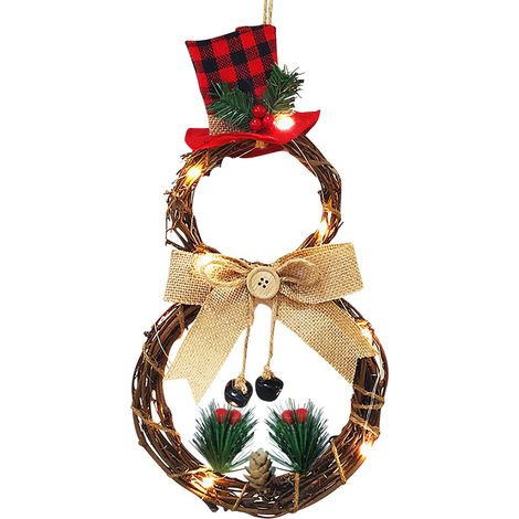 Guirlande De Noël En Rotin - 40 X 21 Cm - À Piles - Pour Porte D Entrée Fenêtres Ou Murs - Décoration Intérieure Et Extérieure - 1 Pièce (1/5)