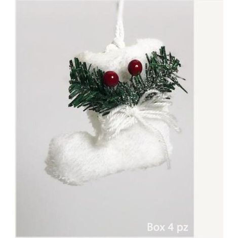 4 scarpette decorate 13 cm per albero di natale - colore bianco - decorazioni addobbi