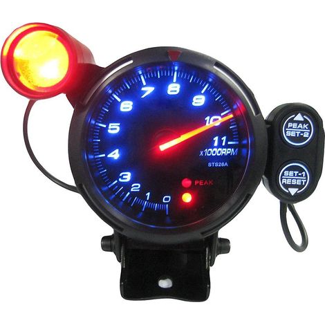 3,5"-Zeiger-Tachometer-Set mit blauer LED, Kfz-Anzeige, schwarzem Zifferblatt und silbernem Ring