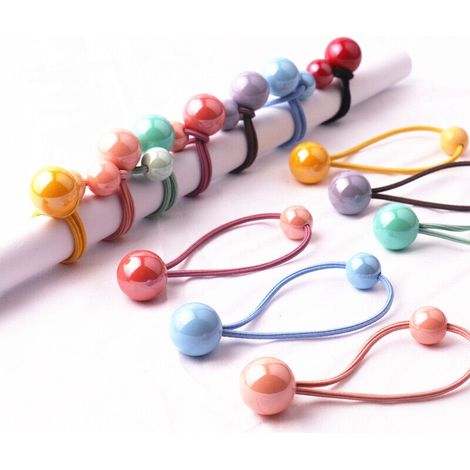 28 Pcs Porte-Queues de Cheval Élastiques à Double Boules Élastiques à Cheveux Colorés avec Boules Mignonne Bandes de Cheveux en Caoutchouc de Cercle Bulle pour Enfants (Classique)(6-7cm) (1/4)