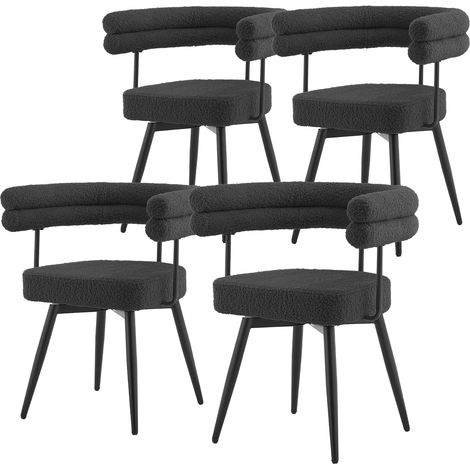 ML-Design Set di 4 Sedie da Sala da Pranzo Girevoli a 360° in Tessuto Teddy Grigio Scuro, Poltrone da Soggiorno con Braccioli e Schienale Imbottito, Sedili Moderni Ergonomici con Gambe in Metallo