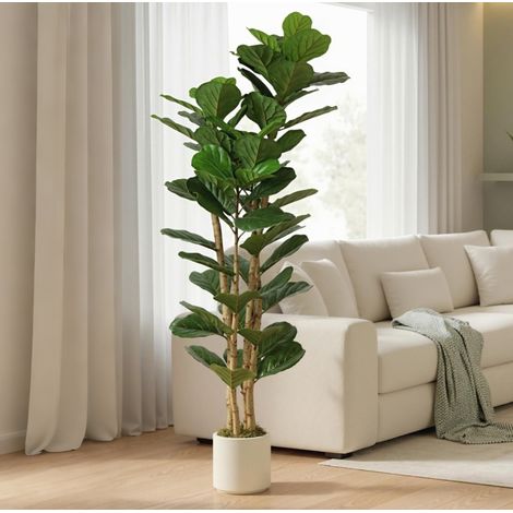 Plante artificielle figuier lyre 91 feuilles, 180 cm, avec pot vert OKMYHOME (1/5)