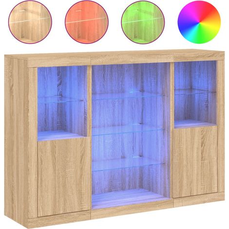 Maison Exclusive - Aparador con luz LED 3 piezas madera de ingeni (1/5)